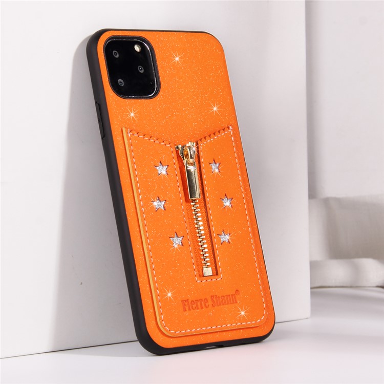 FIERRE SHANN Zipper Card Slot Back Phone Case Cover for iPhone 11 Pro Max 6.5 inch - Orange-2