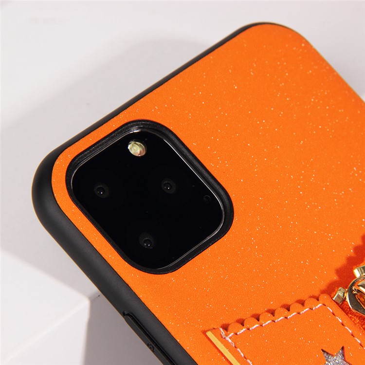 FIERRE SHANN Zipper Card Slot Back Phone Case Cover for iPhone 11 Pro Max 6.5 inch - Orange-5