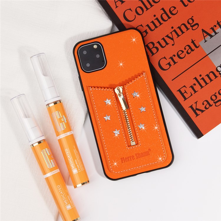 FIERRE SHANN Zipper Card Slot Back Phone Case Cover for iPhone 11 Pro Max 6.5 inch - Orange-8