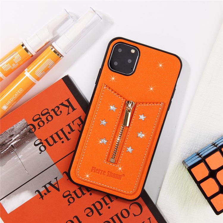 FIERRE SHANN Zipper Card Slot Back Phone Case Cover for iPhone 11 Pro Max 6.5 inch - Orange-9