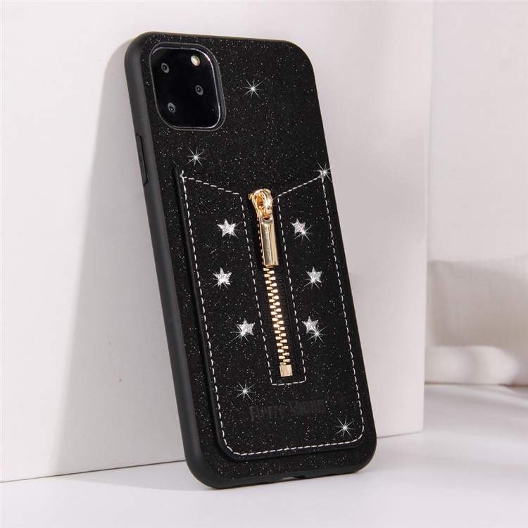 FIERRE SHANN Zipper Card Slot Back Phone Case Cover for iPhone 11 Pro Max 6.5 inch - Black-2