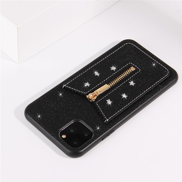 FIERRE SHANN Zipper Card Slot Back Phone Case Cover for iPhone 11 Pro Max 6.5 inch - Black-3
