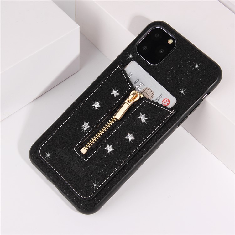 FIERRE SHANN Zipper Card Slot Back Phone Case Cover for iPhone 11 Pro Max 6.5 inch - Black-4