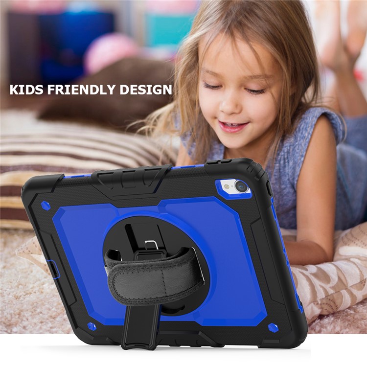 360° Swivel Handy Strap PC Silicone Combo Kickstand Tablet Shell with Shoulder Strap + Screen Protector for iPad Pro 11-inch (2018) - Black Outer Layer/Blue-5