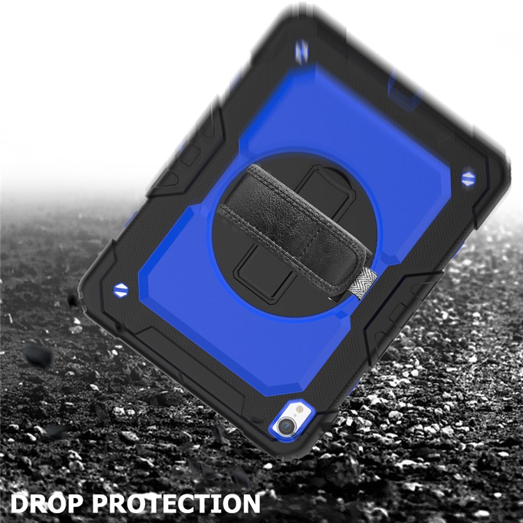 360° Swivel Handy Strap PC Silicone Combo Kickstand Tablet Shell with Shoulder Strap + Screen Protector for iPad Pro 11-inch (2018) - Black Outer Layer/Blue-6