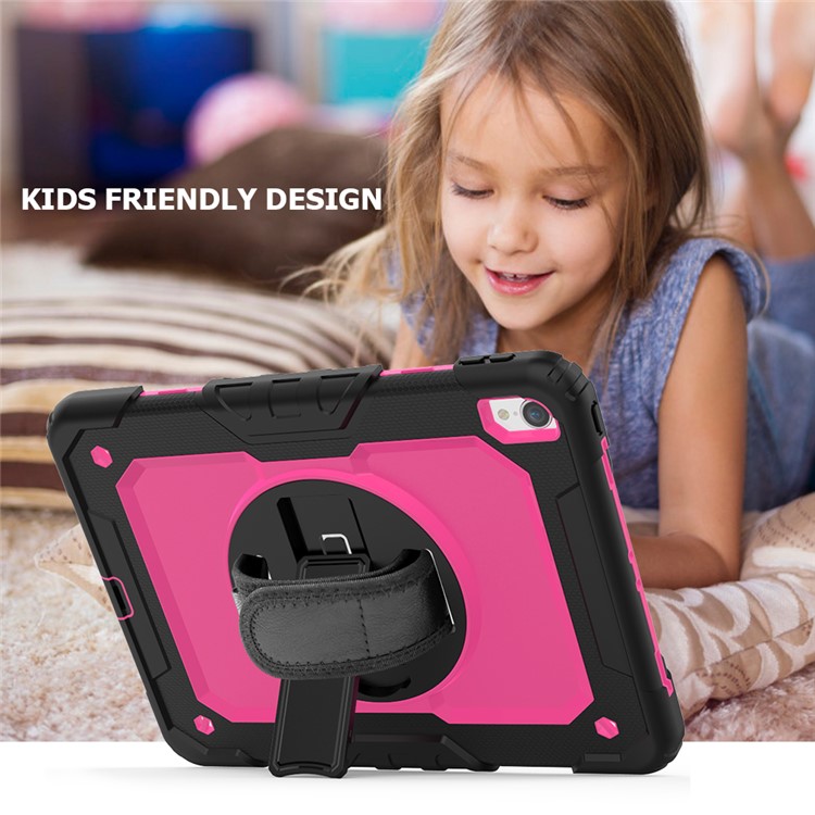 360° Swivel Handy Strap PC Silicone Combo Kickstand Tablet Shell with Shoulder Strap + Screen Protector for iPad Pro 11-inch (2018) - Black Outer Layer/Rose-4