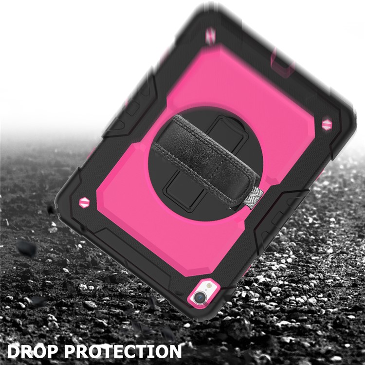 360° Swivel Handy Strap PC Silicone Combo Kickstand Tablet Shell with Shoulder Strap + Screen Protector for iPad Pro 11-inch (2018) - Black Outer Layer/Rose-5