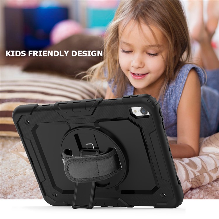 360° Swivel Handy Strap PC Silicone Combo Kickstand Tablet Shell with Shoulder Strap + Screen Protector for iPad Pro 11-inch (2018) - All Black-4