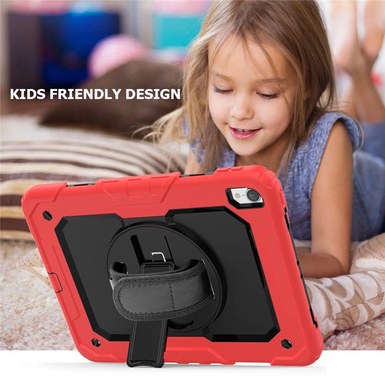 360° Swivel Handy Strap PC Silicone Combo Kickstand Tablet Shell with Shoulder Strap + Screen Protector for iPad Pro 11-inch (2018) - Red Outer Layer/Black-4