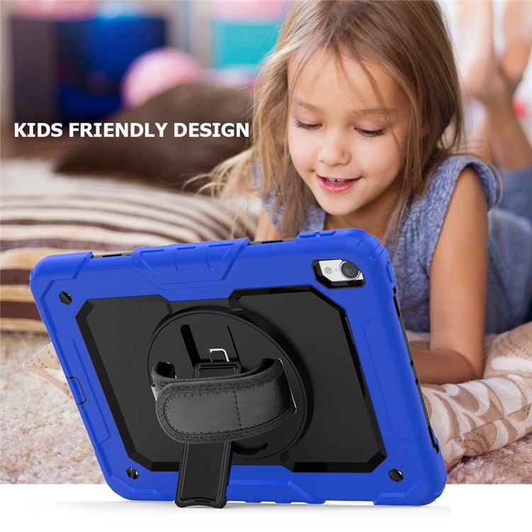 360° Swivel Handy Strap PC Silicone Combo Kickstand Tablet Shell with Shoulder Strap + Screen Protector for iPad Pro 11-inch (2018) - Dark Blue Outer Layer/Black-4
