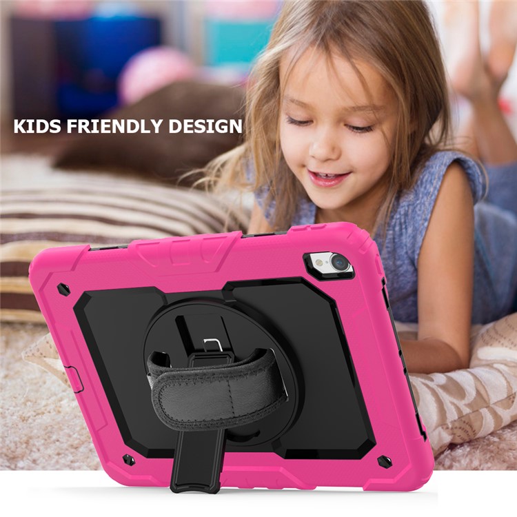 360° Swivel Handy Strap PC Silicone Combo Kickstand Tablet Shell with Shoulder Strap + Screen Protector for iPad Pro 11-inch (2018) - Rose Outer Layer/Black-4