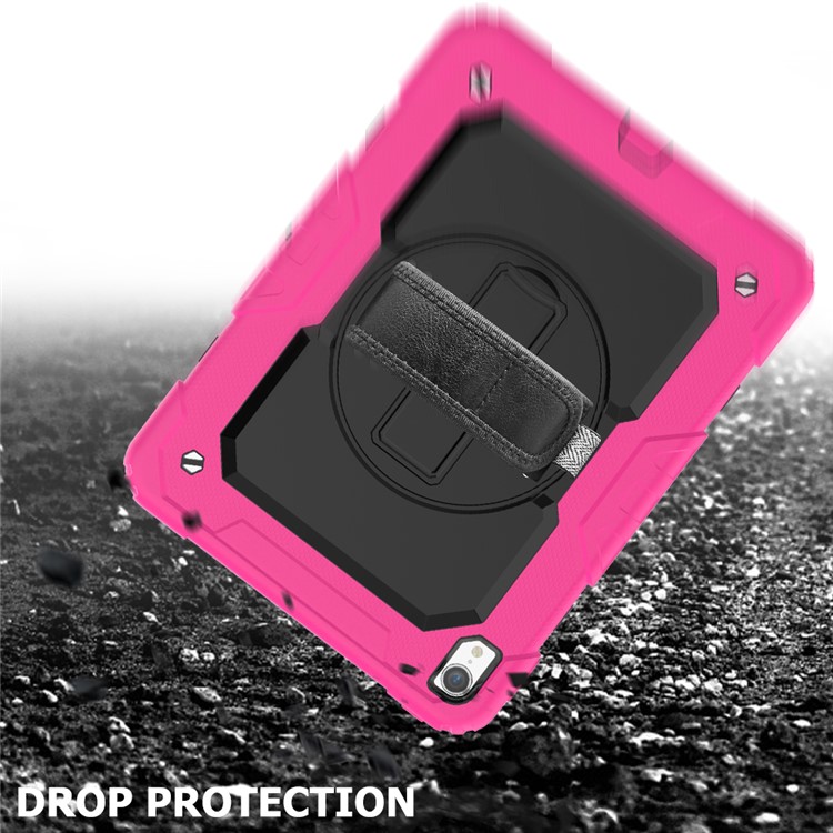 360° Swivel Handy Strap PC Silicone Combo Kickstand Tablet Shell with Shoulder Strap + Screen Protector for iPad Pro 11-inch (2018) - Rose Outer Layer/Black-5