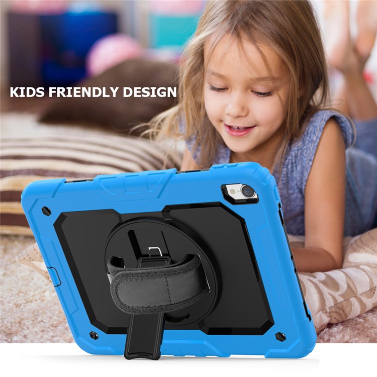 360° Swivel Handy Strap PC Silicone Combo Kickstand Tablet Shell with Shoulder Strap + Screen Protector for iPad Pro 11-inch (2018) - Baby Blue Outer Layer/Black-4