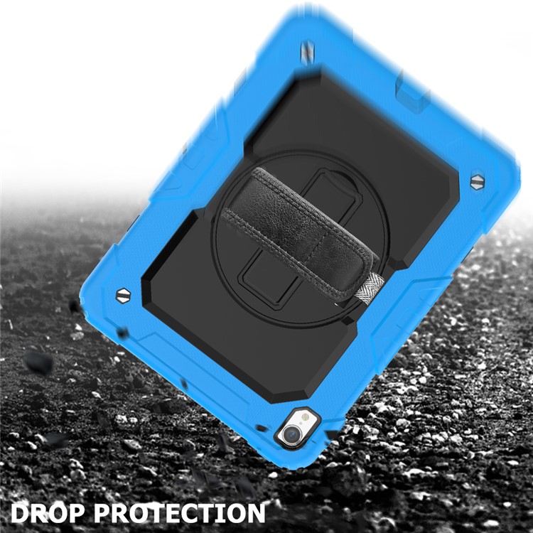 360° Swivel Handy Strap PC Silicone Combo Kickstand Tablet Shell with Shoulder Strap + Screen Protector for iPad Pro 11-inch (2018) - Baby Blue Outer Layer/Black-5