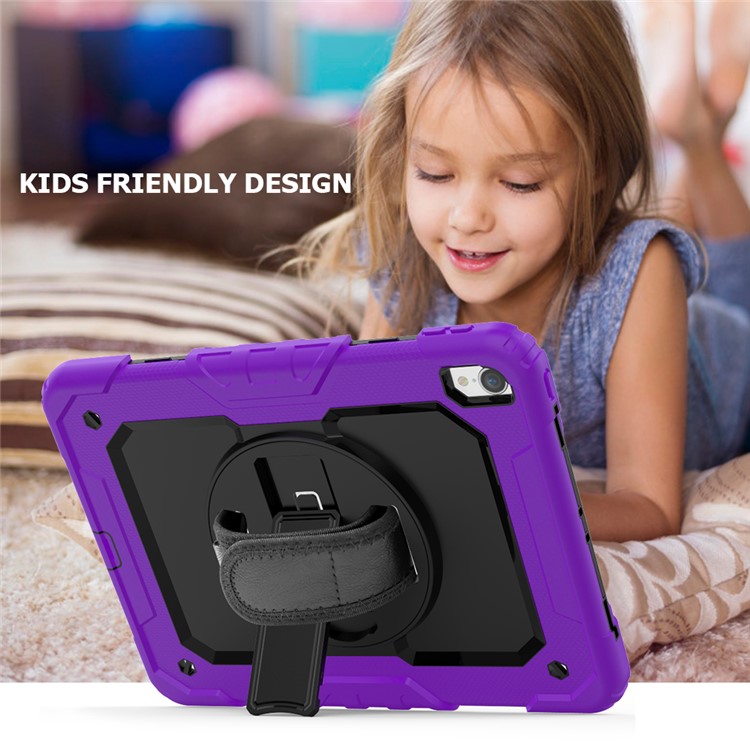 360° Swivel Handy Strap PC Silicone Combo Kickstand Tablet Shell with Shoulder Strap + Screen Protector for iPad Pro 11-inch (2018) - Purple Outer Layer/Black-4