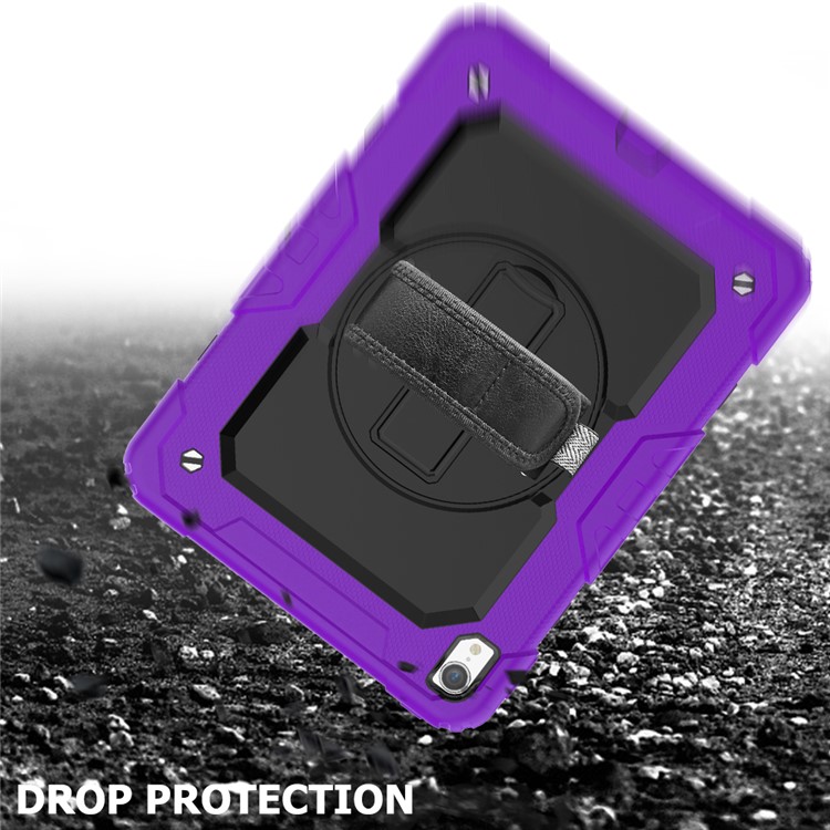 360° Swivel Handy Strap PC Silicone Combo Kickstand Tablet Shell with Shoulder Strap + Screen Protector for iPad Pro 11-inch (2018) - Purple Outer Layer/Black-5