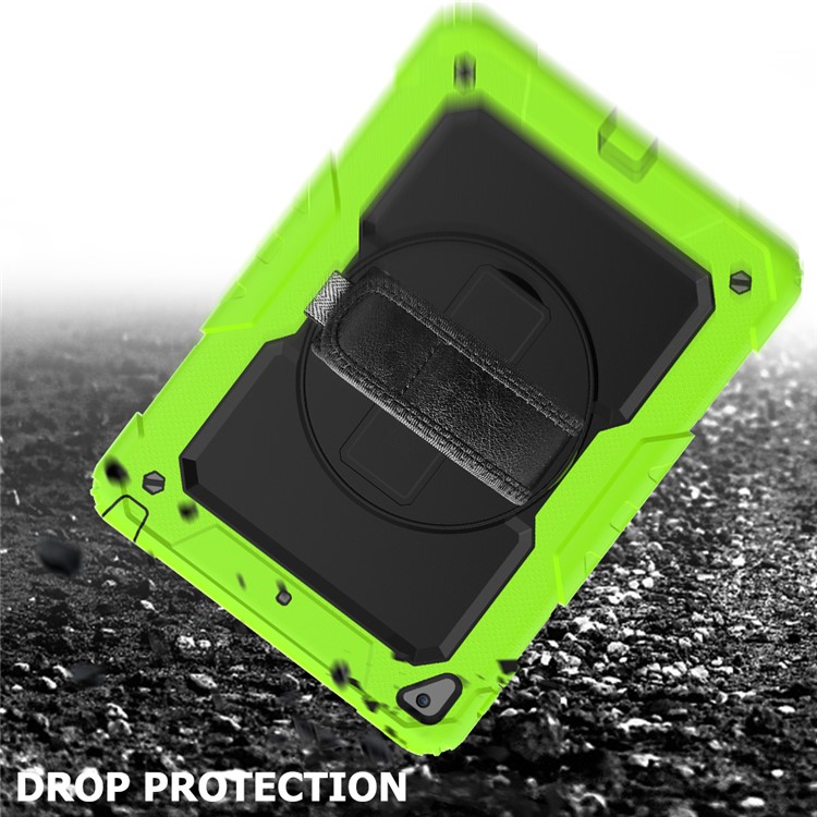 360° Swivel Handy Strap PC Silicone Combo Kickstand Tablet Shell with Shoulder Strap + Screen Protector for iPad 9.7-inch (2018)/(2017) / Air 2 / Pro 9.7 inch (2016) - Green Outer Layer/Black-5