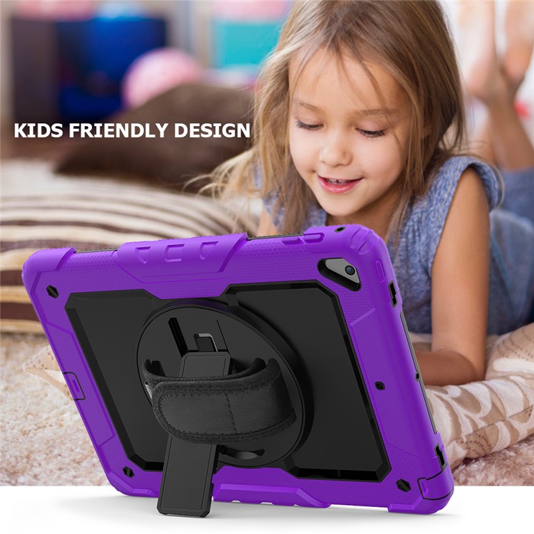 360° Swivel Handy Strap PC Silicone Combo Kickstand Tablet Shell with Shoulder Strap + Screen Protector for iPad 9.7-inch (2018)/(2017) / Air 2 / Pro 9.7 inch (2016) - Purple Outer Layer/Black-4