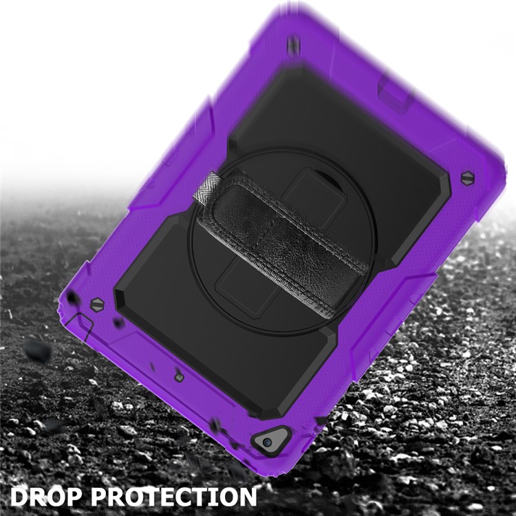 360° Swivel Handy Strap PC Silicone Combo Kickstand Tablet Shell with Shoulder Strap + Screen Protector for iPad 9.7-inch (2018)/(2017) / Air 2 / Pro 9.7 inch (2016) - Purple Outer Layer/Black-5