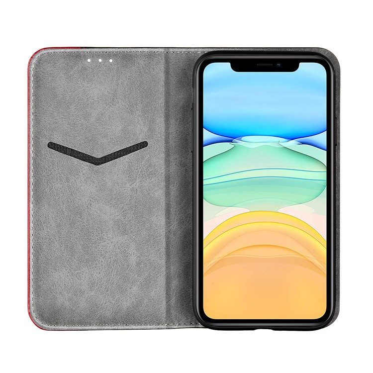 Auto-absorbed Business Style Bi-color Leather Cover Stand Case with Card Slot for iPhone 11 6.1-inch - Red-5