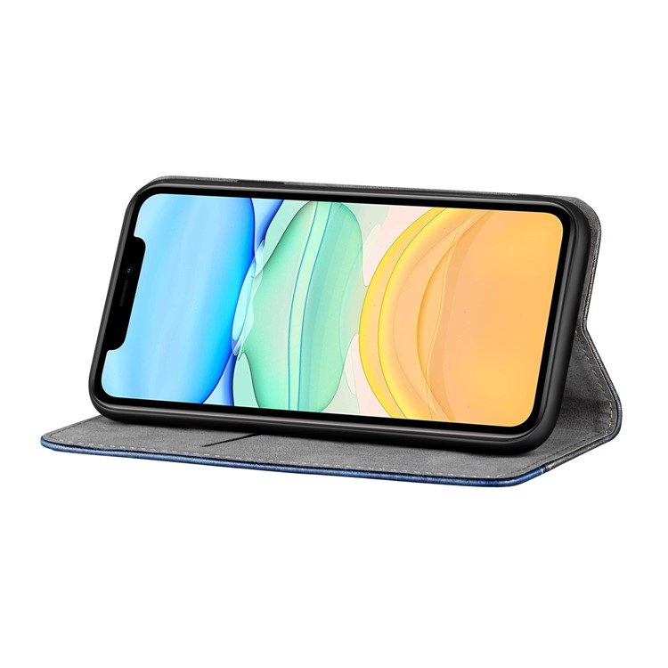 Auto-absorbed Business Style Bi-color Leather Cover Stand Case with Card Slot for iPhone 11 6.1-inch - Blue-6