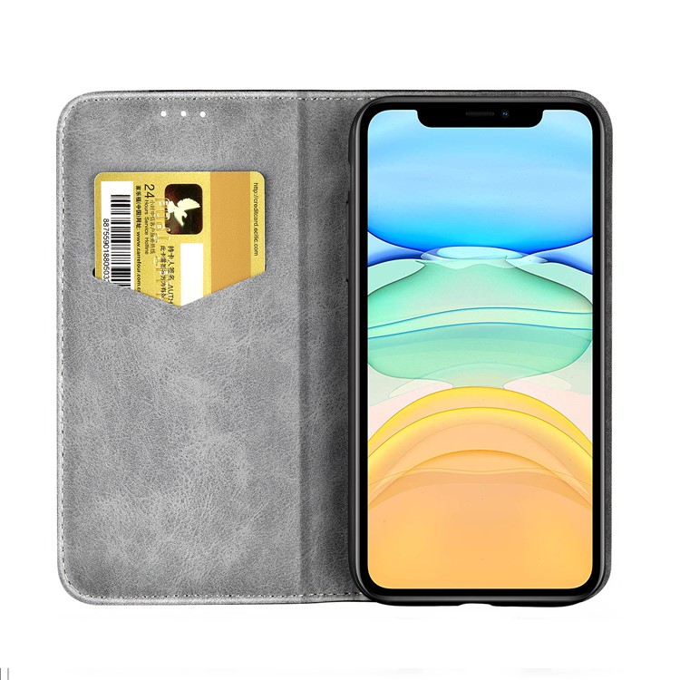 Auto-absorbed Business Style Bi-color Leather Cover Stand Case with Card Slot for iPhone 11 6.1-inch - Orange-5