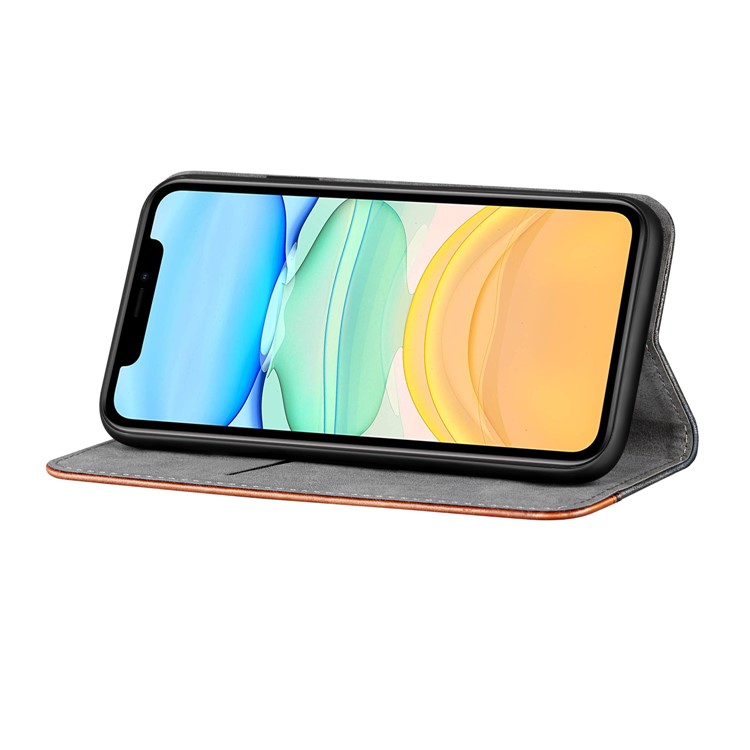 Auto-absorbed Business Style Bi-color Leather Cover Stand Case with Card Slot for iPhone 11 6.1-inch - Orange-6