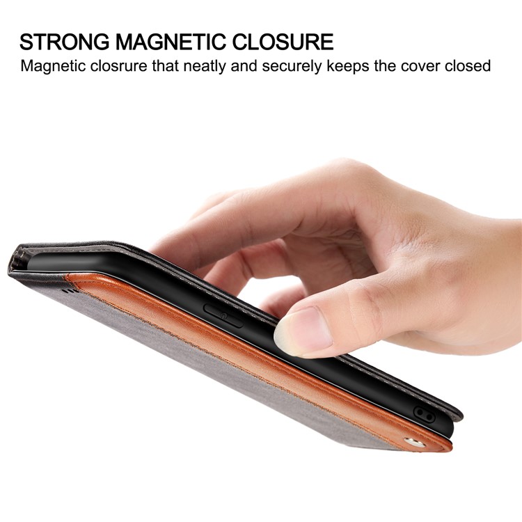 Auto-absorbed Business Style Bi-color Leather Cover Stand Case with Card Slot for iPhone 11 6.1-inch - Orange-9