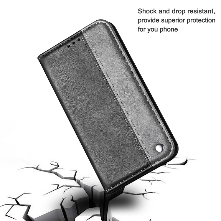 Auto-absorbed Business Style Bi-color Leather Cover Stand Case with Card Slot for iPhone 11 Pro 5.8-inch - Grey-10