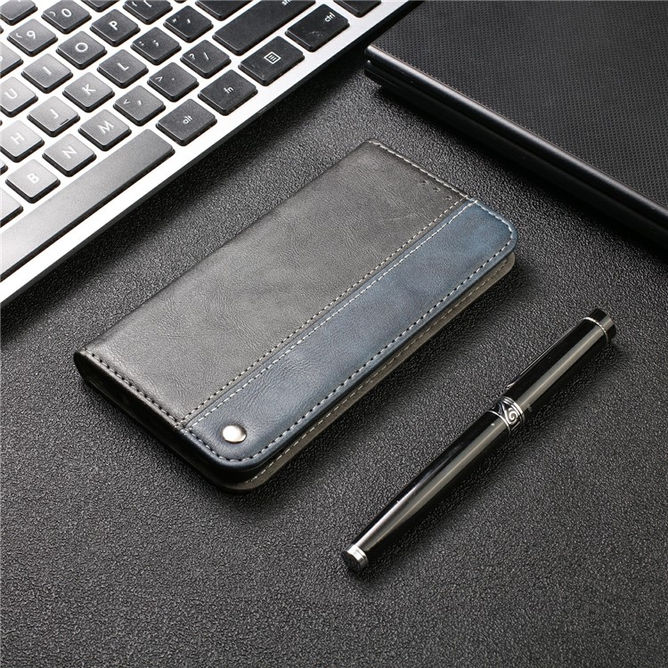 Auto-absorbed Business Style Bi-color Leather Cover Stand Case with Card Slot for iPhone 11 Pro 5.8-inch - Blue-14
