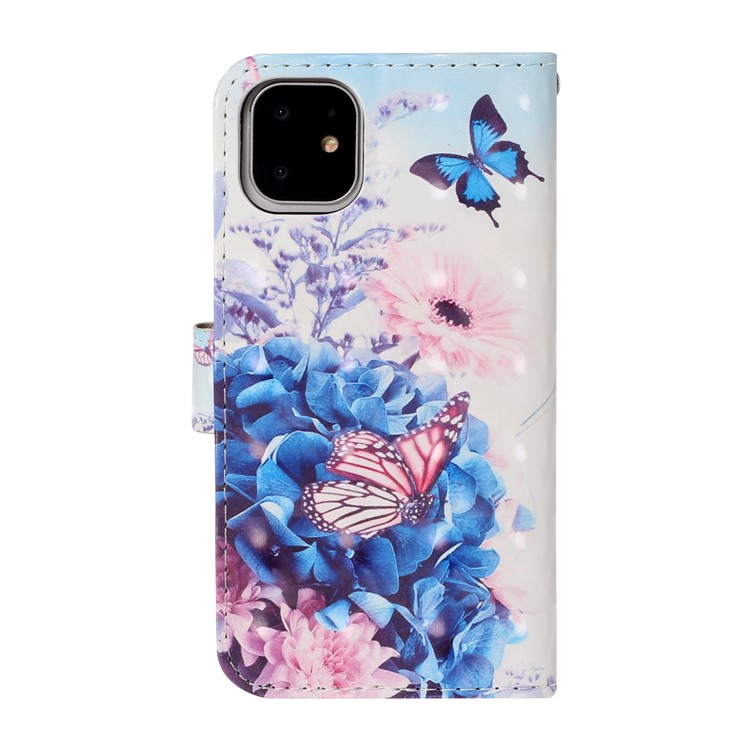 Light Spot Decor Pattern Printing Wallet Leather Case with Strap for iPhone 11 6.1 inch - Butterflies and Flowers-2