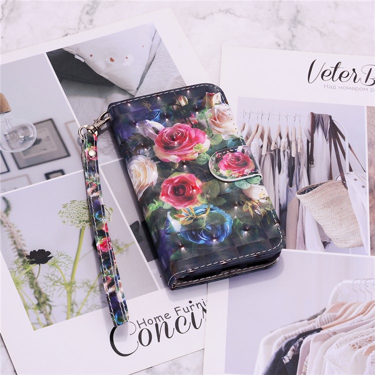 Light Spot Decor Pattern Printing Wallet Leather Case with Strap for iPhone 11 6.1 inch - Red Flowers-12