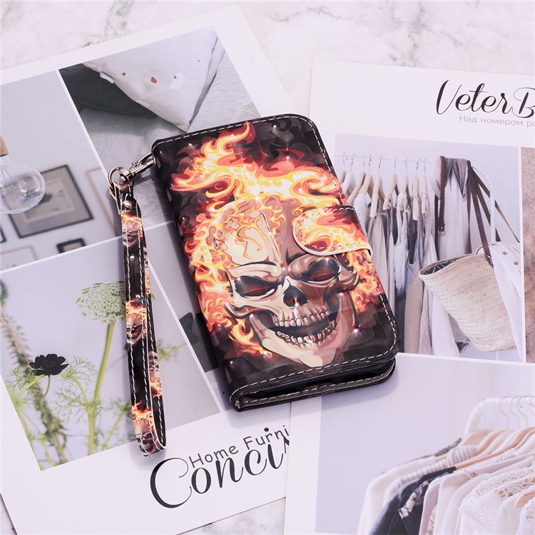Light Spot Decor Pattern Printing Wallet Leather Case with Strap for iPhone 11 6.1 inch - Skull-12