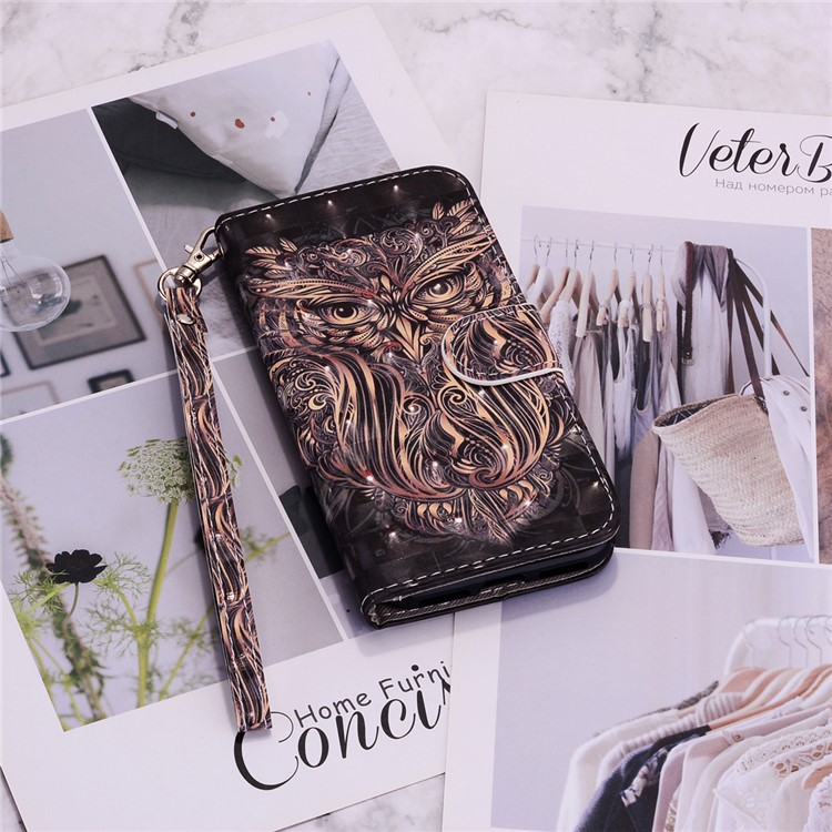 Light Spot Decor Pattern Printing Wallet Leather Phone Casing with Strap for iPhone 11 Pro Max 6.5 inch (2019) - Owl-12