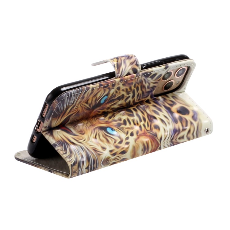 Light Spot Decor Patterned Leather Wallet Case for iPhone 11 Pro 5.8 inch - Tiger-4