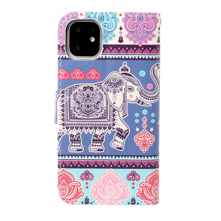 Pattern Printing Leather Wallet Case for iPhone 11 6.1 inch - Elephant and Flower-2