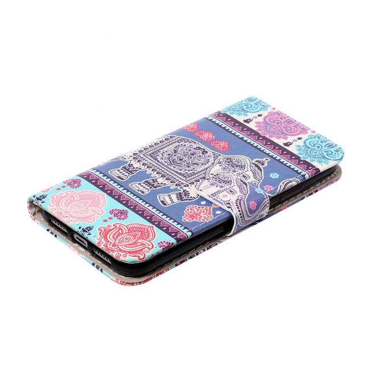 Pattern Printing Leather Wallet Case for iPhone 11 6.1 inch - Elephant and Flower-3