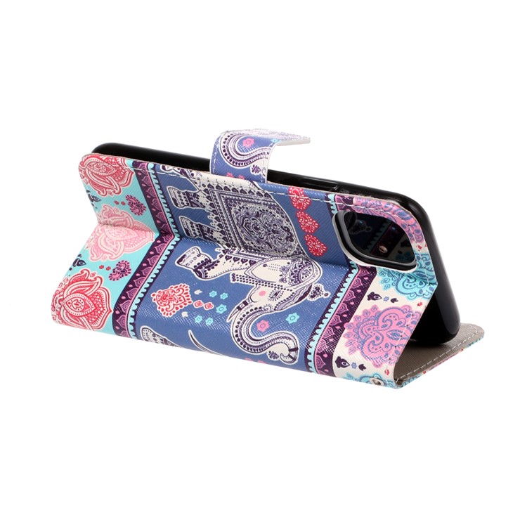 Pattern Printing Leather Wallet Case for iPhone 11 6.1 inch - Elephant and Flower-4