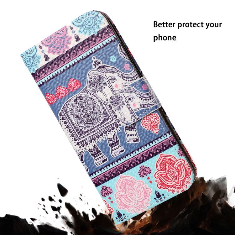 Pattern Printing Leather Wallet Case for iPhone 11 6.1 inch - Elephant and Flower-8