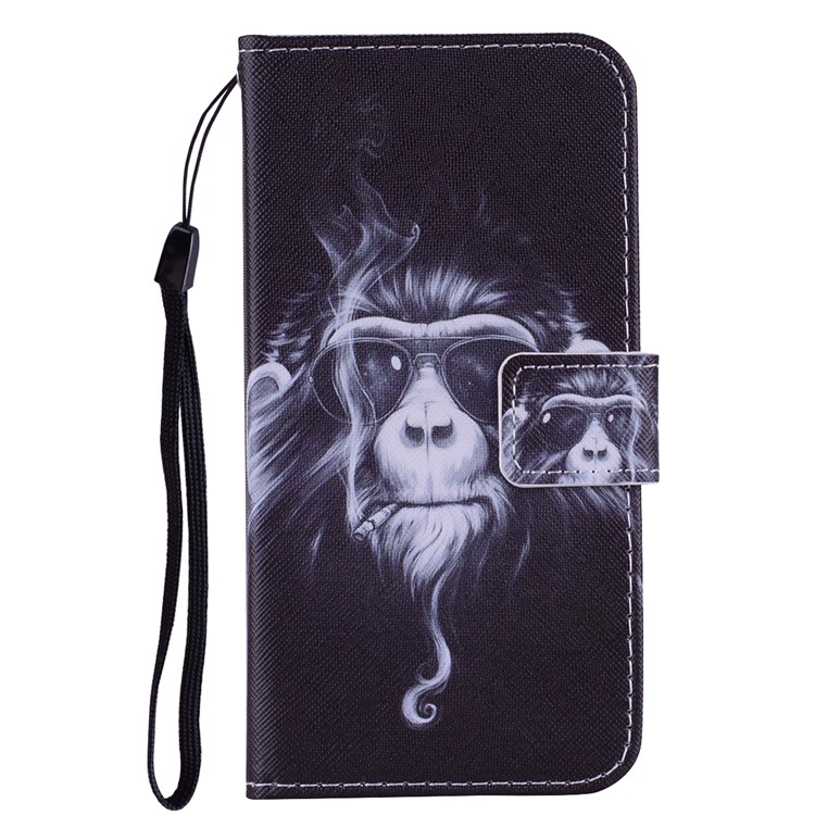 Pattern Printing Leather Wallet Case for iPhone 11 6.1 inch - Smoking Monkey-1