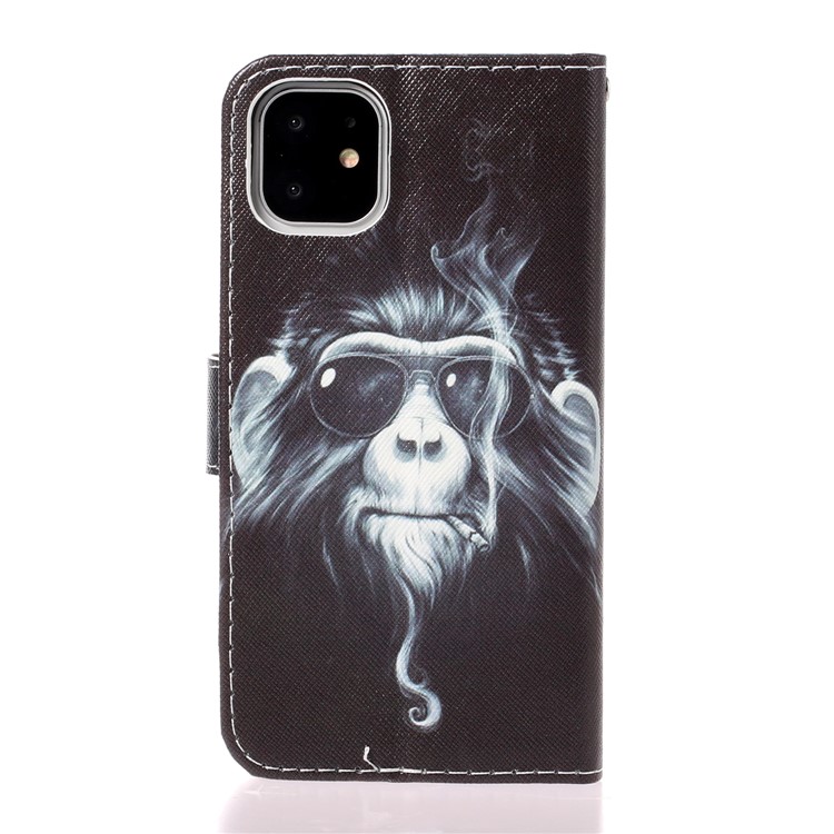 Pattern Printing Leather Wallet Case for iPhone 11 6.1 inch - Smoking Monkey-2