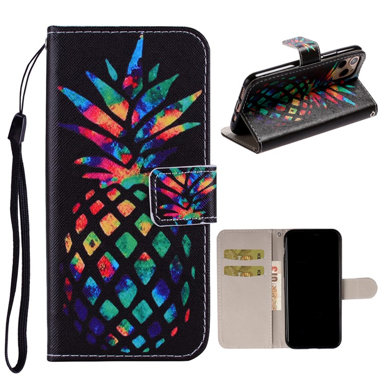 Printing Leather Casing for iPhone 11 Pro Max 6.5 inch - Colorized Pineapple-1