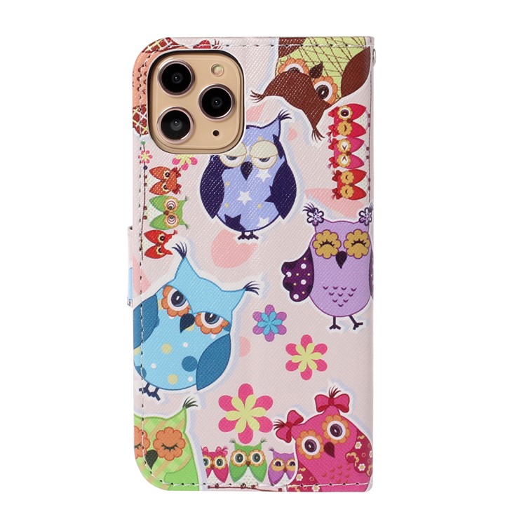 Pattern Printing Leather Wallet Stand Case for iPhone 11 Pro 5.8 inch - Owls and Flowers-2