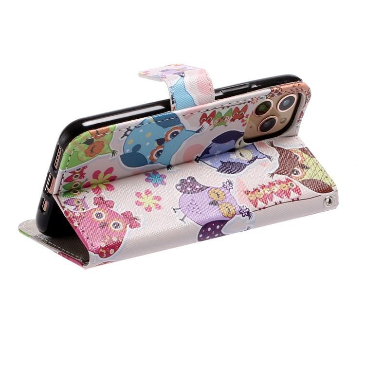 Pattern Printing Leather Wallet Stand Case for iPhone 11 Pro 5.8 inch - Owls and Flowers-4
