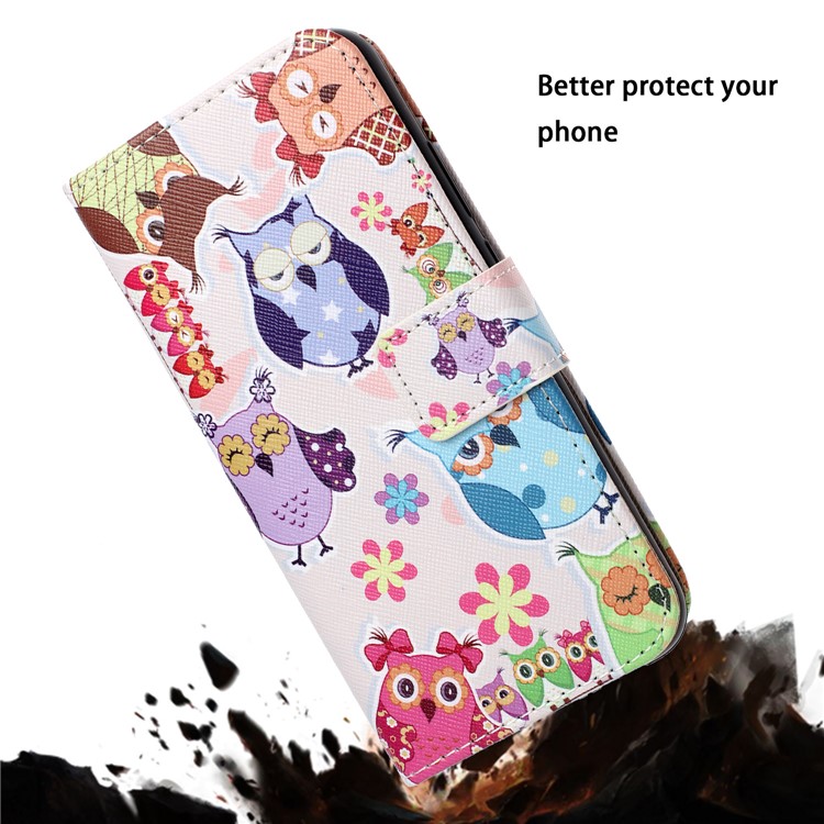 Pattern Printing Leather Wallet Stand Case for iPhone 11 Pro 5.8 inch - Owls and Flowers-8