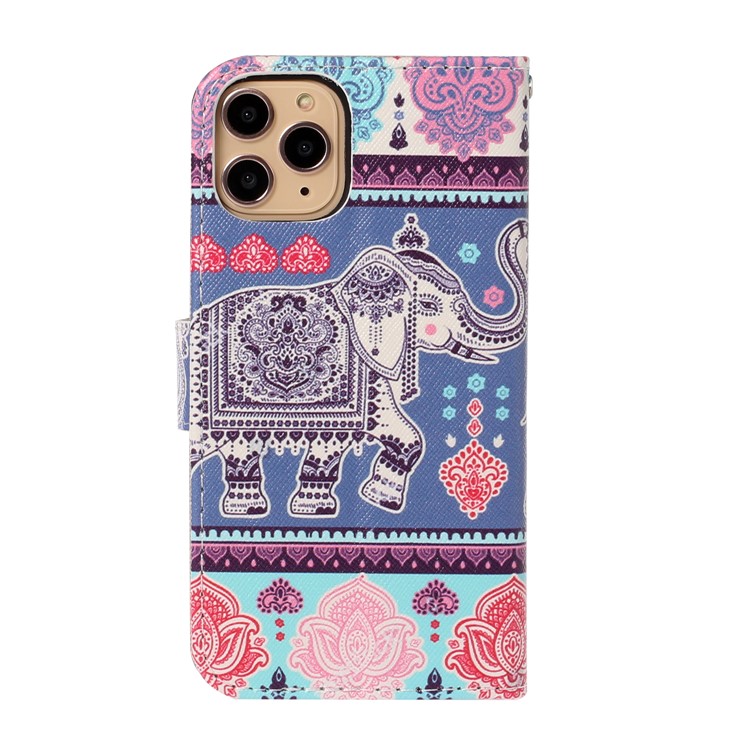 La Impresión Del Patrón Cartera De Cuero Caso Del Soporte Para El Iphone 11 Pro 5.8 Pulgadas - Elefante Y Flor-2