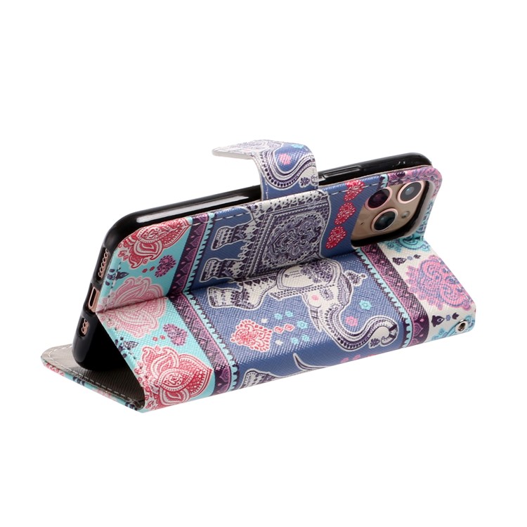 La Impresión Del Patrón Cartera De Cuero Caso Del Soporte Para El Iphone 11 Pro 5.8 Pulgadas - Elefante Y Flor-4