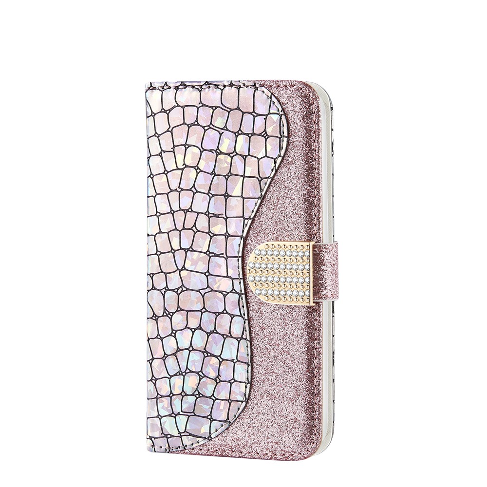 Crocodile Texture Glittery Powder Splicing Wallet Leather Cell Phone Case with Stand for iPhone 11 6.1 inch - Rose Gold-2