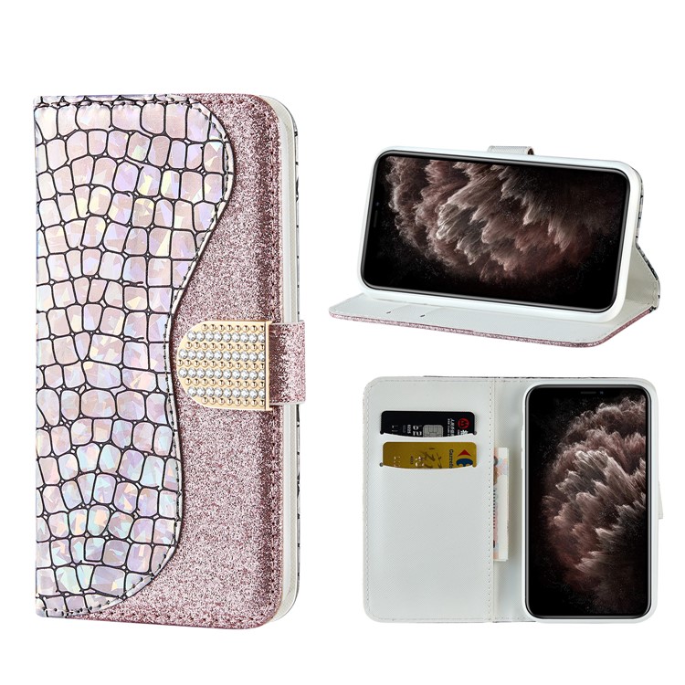 Crocodile Texture Glitter Powder Leather Wallet Stand Case Phone Covering for iPhone 11 Pro Max 6.5 inch - Rose Gold-1