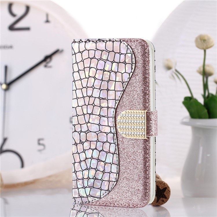 Crocodile Texture Glitter Powder Leather Wallet Stand Case Phone Covering for iPhone 11 Pro Max 6.5 inch - Rose Gold-13